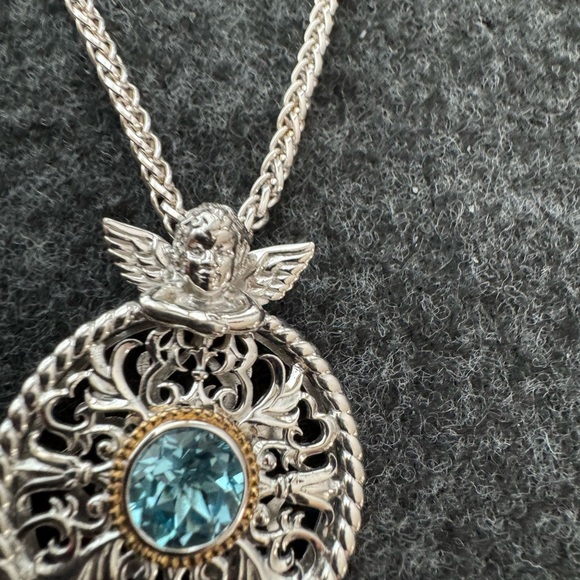 Silver Angel Pendant Necklace with Blue Gem - Picture 3 of 5